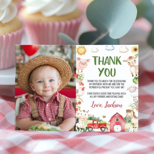 動物の牧場の誕生日写真 サンキューカード