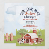 動物の牧場の2歳の誕生日招待状 招待状 (正面/裏面)