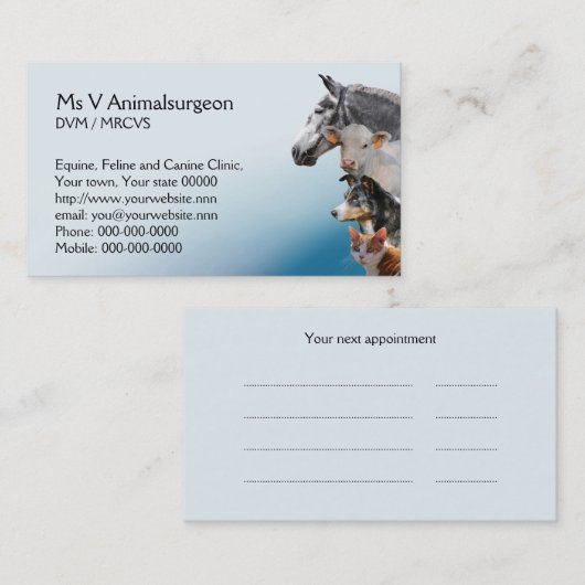 動物の獣医のアポイントメント 予約カード (正面/裏面)