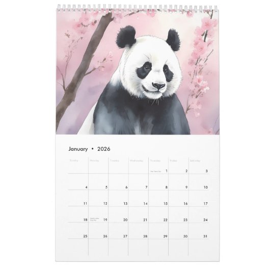 動物の王国の絵画の水色2025 カレンダー (1月 2026)