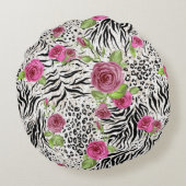 動物の皮膚プリントとバラ ラウンドクッション (裏面)