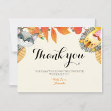 動物の素朴サンキューカード