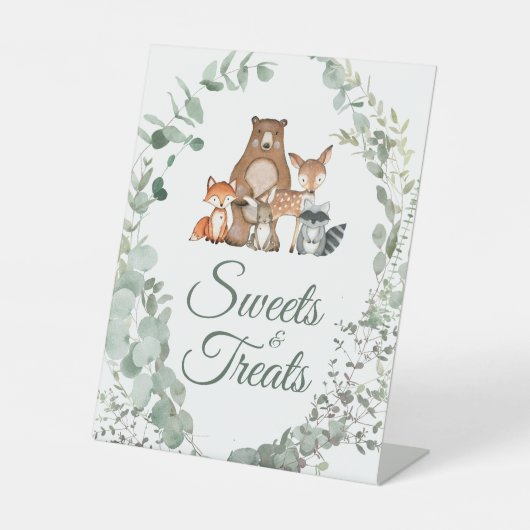 動物の緑の赤ちゃんシャワーのスイーツ&トリートサイン 台座サイン (正面)