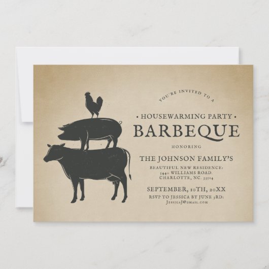 動物の群れ|引っ越し祝いパーティーバーベキュー 招待状 (正面)
