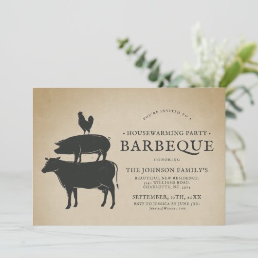 動物の群れ|引っ越し祝いパーティーバーベキュー 招待状 (スタンド正面)