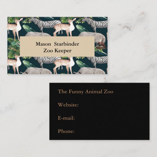 動物の背景を持つ動物園の飼育員 名刺 (正面/裏面)