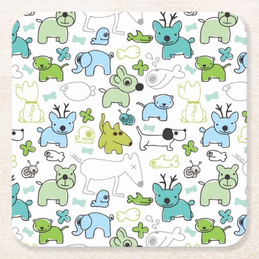 動物の背景パターンをからかいます スクエアペーパーコースター (正面)
