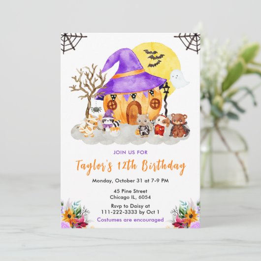 動物の衣装ハロウィーン誕生日パーティー 招待状 (スタンド正面)