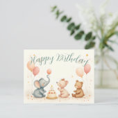 動物の誕生日と風船の喜び シーズンポストカード (スタンド正面)