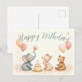 動物の誕生日と風船の喜び シーズンポストカード (正面/裏面)
