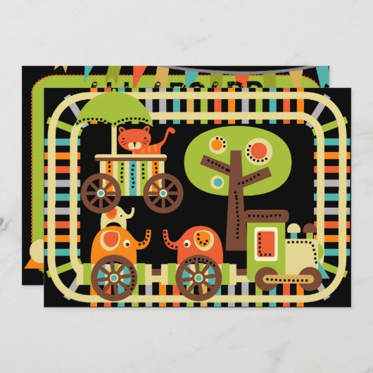 動物の誕生日の列車の誕生日の招待状 招待状 (正面/裏面)