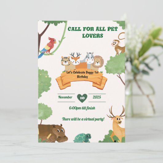 動物の誕生日カードデザイン 招待状 (スタンド正面)
