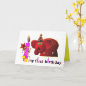 動物の誕生日カード:1歳の誕生日 カード (黄色い花)