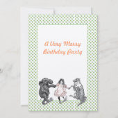 動物の誕生日パーティー招待状 緑のドット枠 招待状 (裏面)