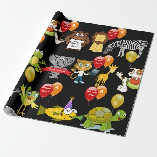 動物の誕生日(名前と年齢の誕生日付き) ラッピングペーパー (アンロールド)