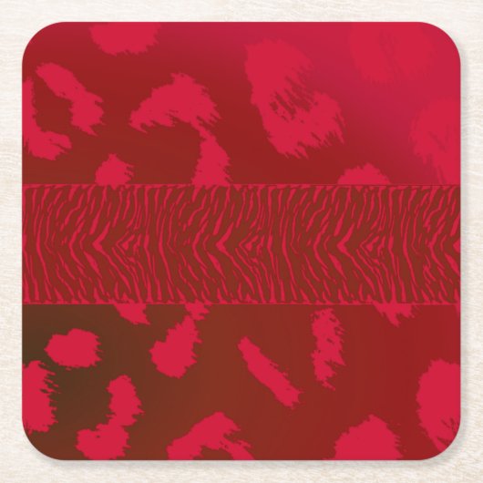 動物の赤い毛模様 スクエアペーパーコースター (正面)