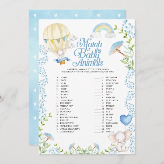 動物の赤ちゃんの試合に熱気球が合戦 招待状 (正面/裏面)