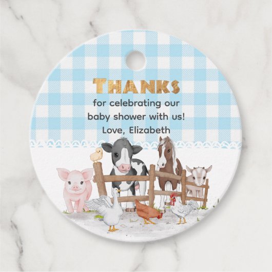 動物の赤ちゃんシャワーの水色 フェイバータグ (正面)