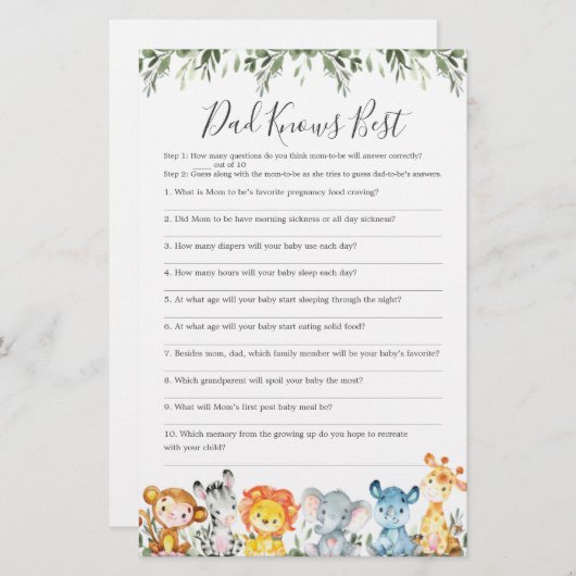 動物の赤ちゃんシャワーパパ最高のはゲーム (正面/裏面)