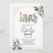 動物の赤ちゃんシャワー、ユーカリ花 招待状 (正面/裏面)