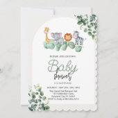 動物の赤ちゃんシャワー、ユーカリ花 招待状 (正面)