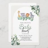 動物の赤ちゃんシャワー、ユーカリ花 招待状 (正面/裏面)