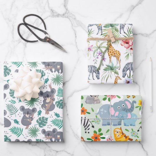 動物の赤ちゃんシャワー ラッピングペーパーシート (正面)