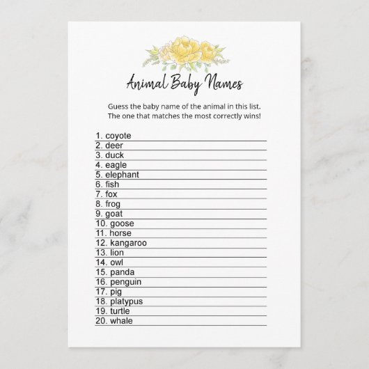 動物の赤ん坊の名前テディベアカード プログラム (正面)