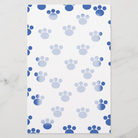 動物の足のプリントパターン。 青および白 便箋 (正面)
