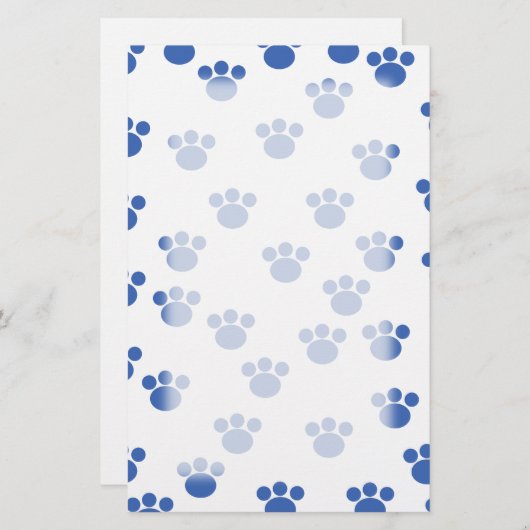 動物の足のプリントパターン。 青および白 便箋 (正面/裏面)