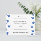 動物の足のプリントパターン。 青および白 出欠カード (スタンド正面)