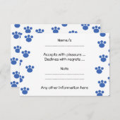 動物の足のプリントパターン。 青および白 出欠カード (正面/裏面)