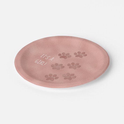 動物の足はそれによってが女の子のベビーシャワーであるペットを印刷します ペーパープレート (アングル)