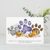 動物の足はパンプキンドッグキャットペットハロウィーンをプリント シーズンカード (スタンド正面)