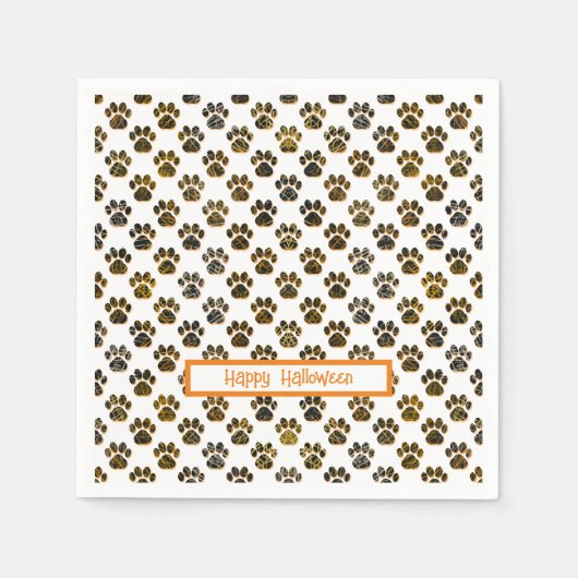 動物の足シルエットハロウィンパウィティホワイト スタンダードカクテルナプキン (正面)