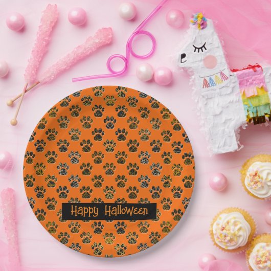 動物の足シルエットハロウィーンパウィティオレンジ ペーパープレート (パーティー)