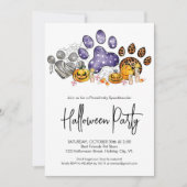 動物の足プリントパンプキンペットドッグハローウィンパーティ 招待状 (正面)