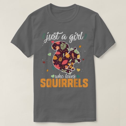 動物の野性の森リスを愛する女の子 Tシャツ (デザイン正面)