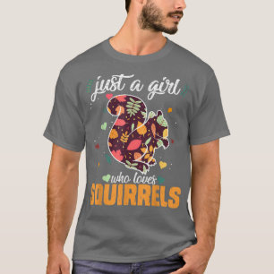 動物の野性の森リスを愛する女の子 Tシャツ