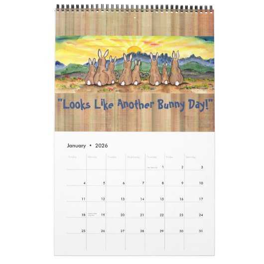 動物の野生動物のカレンユーモアのあるダウサギ任意の年 カレンダー (1月 2026)