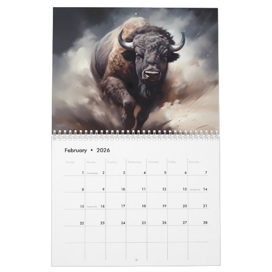 動物の野生動物サファリウッドランドアート カレンダー (2月 2026)
