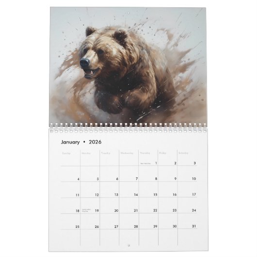 動物の野生動物サファリウッドランドアート カレンダー (1月 2026)