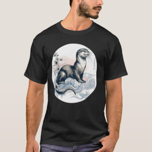 動物の野生生物のヴィンテージ日本のアートコミカル・オッター Tシャツ