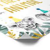 動物の青いパーティーの金ゴールド誕生日標識を採用する ポスター (角)