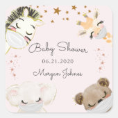 動物の顔マスク赤ちゃんシャワーモノグラム スクエアシール (正面)