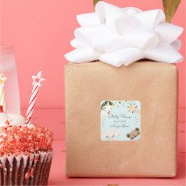 動物の顔マスク赤ちゃんシャワーモノグラム スクエアシール