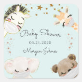 動物の顔マスク赤ちゃんシャワーモノグラム スクエアシール (正面)