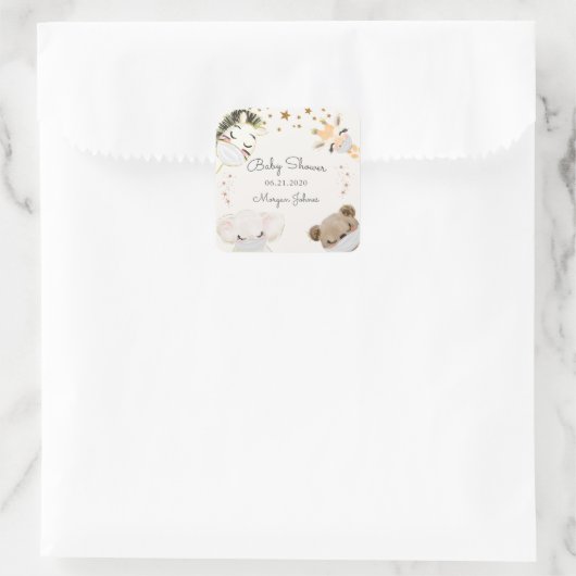 動物の顔マスク赤ちゃんシャワーモノグラム スクエアシール (バッグ)