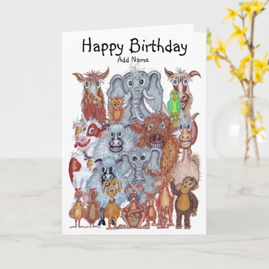 動物の風刺画 カード (黄色い花)