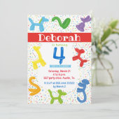 動物の風船4th誕生日の招待 招待状 (スタンド正面)